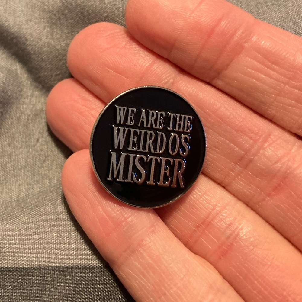 Black Enamel Pin with Silver Text